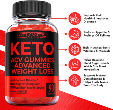 Atlantis Nutrition Keto Acv Gummies For Weight Loss - Supports Digestion, Weight Loss, Detox & Cleansing - Apple Cider Vinegar Gummies Formulated With 1000Mg Acv Per Serving - 90 Count