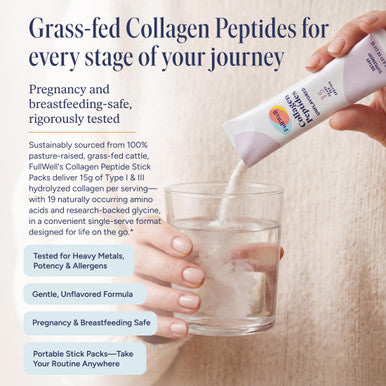 FullWell Unflavored Collagen Peptides Powder Stick Packs - Portable Grass-Fed Bovine Collagen for Skin Health - Tissue Elasticity Support - Pregnancy & Breastfeeding-Safe - 30 Count (30 Servings)