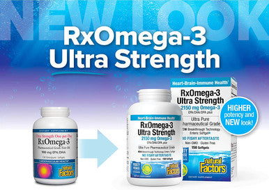 Natural Factors Ultra Strength RxOmega3 Fish Oil DHA and EPA with Vitamin D3 150 Softgels