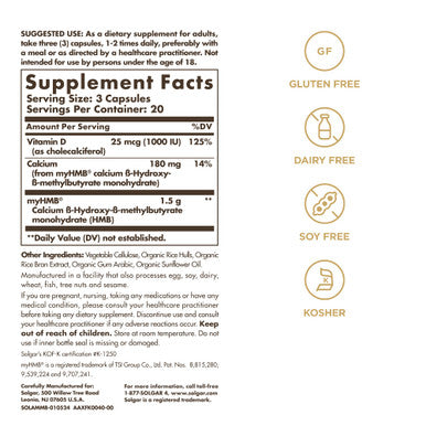 Solgar Muscle Maintenance Age-Defying Nutrition For Men & Women Support Muscle Mass With Hmb ( -Hydroxy methylbutyrate) And 125% Daily Value Of Vitamin D Soy And Gluten Free 20 Servings