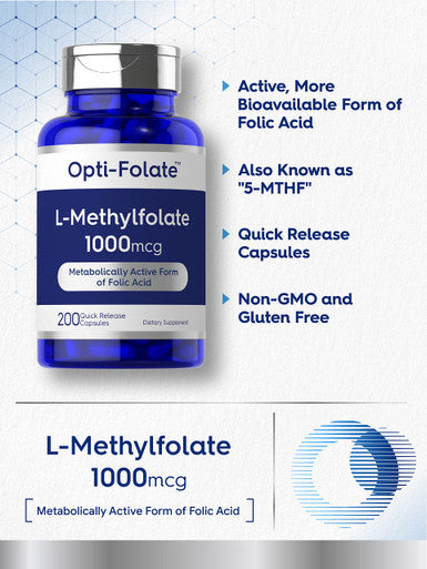 L Methylfolate 1000Mcg | 200 Capsules | Value Size | Optimized And Activated | Non-Gmo, Gluten Free | Methyl Folate, 5-Mthf
