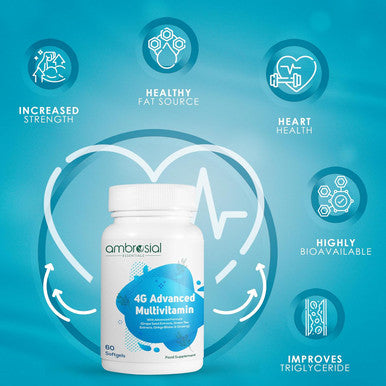 Ambrosial Ambrosial Multivitamin Tablets for Women & Men | High Strength 45 Essential Active Vitamins & Minerals |4G Advanced Formula with Ginseng Green Tea Grape Seed & Ginkgo Biloba (Pack of 1-60 Softgels)