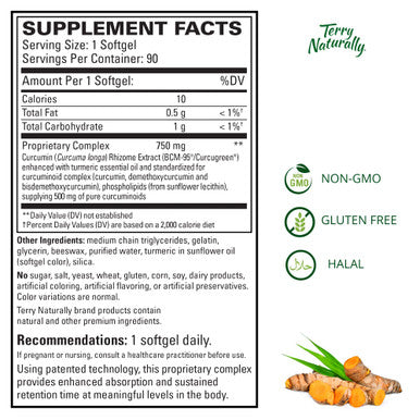 Terry ly CuraMed 750 mg - 90 Softgels - Superior Absorption BCM-95 Curcumin Supplement - Non-GMO, , Halal - 90 Servings