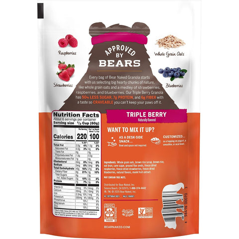 Bear Naked Granola Cereal, Vegan, Breakfast Snacks, Triple Berry Crunch (6 Bags)