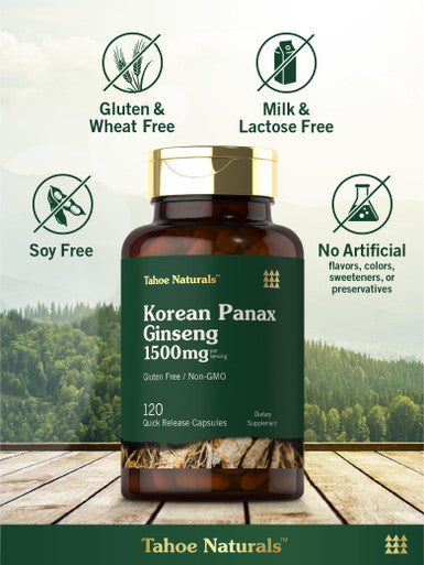 Tahoe Naturals Korean Panax Ginseng | 1500Mg | 120 Quick Release Capsules | Non-Gmo And Gluten Free Supplement |