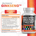 Panax Ginseng 10000mg Ginkgo Biloba 4000mg Ashwagan Maca Root 3000mg - Focus Pills & Brain Supplement for Women and Men with Pine Bark Extract, Garlic, and Saw Palmetto - 60 Caps