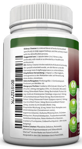 KIDNEY CLEANSE - Detox and Support For Urinary Tract, Bladder and Kidneys - All Herbal Supplement Formula With Organic Cranberry, Astragalus, Turmeric, Goldenrod, Gravel Root, Juniper and More