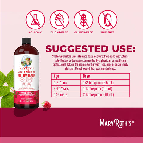 Maryruth'S Liquid Morning Multivitamin For Women Men & Kids Vitamin A C D E B6 B12 Biotin Zinc Beauty Vegan Non-Gmo Gluten Free 32 Servings