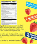 Multivitamin Sugar Gummies With Ginseng, Vitamin A, C, D3, E, B12, B6, B1, B2, B5, Niacin, Folic Acid, Biotin, Iodine, Zinc, Chromium, Molybdenum, Lycopene, Inositol - Vegan - 60 Gummies