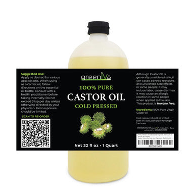 Greenive - 100% Pure Castor Oil - Cold Pressed - Hexane Free - (32 Ounce)