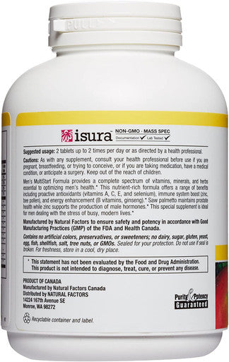 Natural Factors Mens MultiStart Daily Multivitamin Nutritional Support for Immune Health and Energy 120 tablets 60 servings