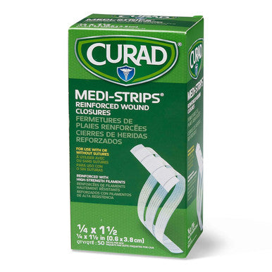 Curad Sterile Medi-Strips Reinforced Wound Closures 1/4" x 1 1/2" Hypoallergenic Pack of 1200 Strips 200 Pouches