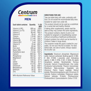 Centrum Men Multivitamin & Mineral Tablets 24 Essential Nutrients Including Vitamin D Complete Multivitamin 60 Tablets