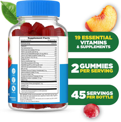Lifeable Sugar Multivitamin For Men Gummies Vit A, C, D, E, B1, B2, Niacin, B5, B6, Folate, B12, Biotin, Iodine, Zinc, Chromium, Ginseng, Lycopene, Inositol Sugar Vitamins 90 Gummies