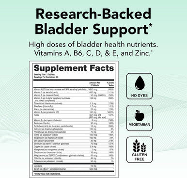 Theralogix Bladder 2.2 Multivitamin & Multimineral Supplement - 90-Day Supply - Bladder Support Supplement for Men & Women - Vitamins A C D E Zinc & More - NSF - 180 Tablets