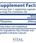 Vital Nutrients LTheanine 200 mg Supports Normal Stress Levels and Cognitive Function 60 Capsules per Bottle