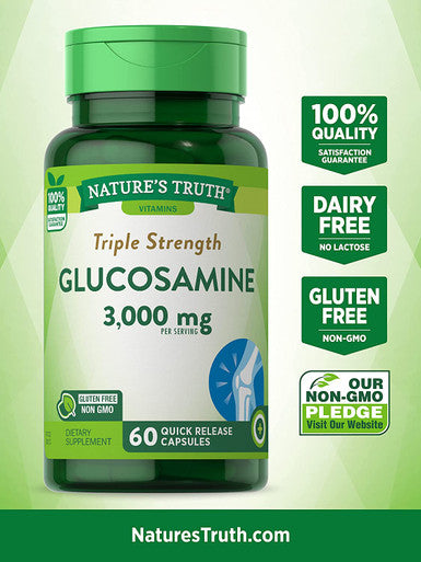 Glucosamine Sulfate 3000mg | 60 Capsules | Triple Strength Supplement for Joint Health | Non-GMO, Gluten | by Nature's Truth