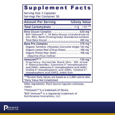Premier Research Labs Nucleo Immune - Fermented Beta Glucan Supplement - Immune Support - With Turmeric, Prickly Pear & Lemon Pee