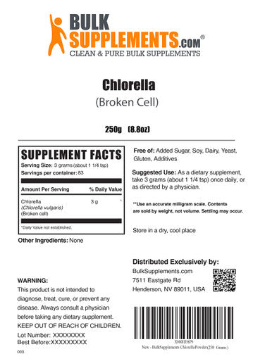 BulkSupplements Chlorella Powder - Superfood Supplement for Immune Support, Broken Cell Wall - Vegan, Powder - 3g s, 83 Servings (250 Grams - 8.8 oz)