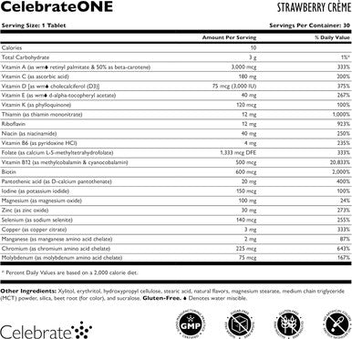 Celebrate Vitamins Celebrateone Chewables, Iron - Once Daily Bariatric Multivitamin, Essential Vitamins & Minerals - Gastric Bypass & Sleeve Gastrectomy Supplement - Strawberry Creme (30 Tablets)