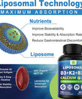6-In-1 Liposomal Vitamin D3 K2 Calcium Supplement - Plant Based Calcium 600Mg With Vegan Vitamin D 5000 Iu + Vitamin K2 Mk7 + B12, Algae Calcium Magnesium Zinc For Bone, Hear-T, Max Absorption, 1Pack