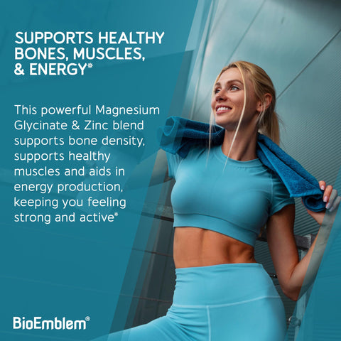 BioEmblem Magnesium Glycinate with Zinc 300mg Chelated Magnesium Supplement High Absorption Vegan NonGMO 2in1 Complex Immune Support Muscles Nerves 90 Capsules