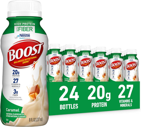 BOOST High Protein with Fiber Ready to Drink Complete Nutritional Drink, Rich Chocolate, 8 fl oz Bottle, 24 Pack