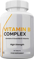 Vitamin B Complex - 180 High Strength Tablets 100 NRV% - 8 Essential B Vitamins - Vitamins B1, B2, B3, B5, B6, B12, Biotin & Folic Acid - UK Made Vegetarian & Vegan