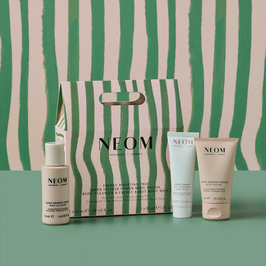 Neom- Energy Bursting Trio Set | Super Shower Power Cleanser, 50Ml, Energy Burst Multi-Mineral Body Milk 30Ml & Super Shower Power Body Polish 30Ml | Christmas