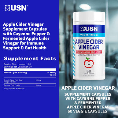 USN Vibrance Series Apple Cider Vinegar Supplement Capsules with Cayenne Pepper & Fermented Apple Cider Vinegar for Immune Support & Gut Health- 60 Veggie Capsules (Pack of 1)