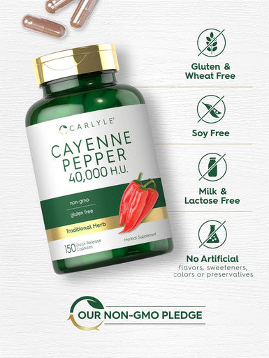 Carlyle Cayenne Pepper Capsules | 40000 HU | Non-GMO and Gluten Supplement