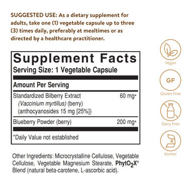 Solgar Standardized Full Potency Bilberry Berry Extract Vegetable Capsules 60 Count