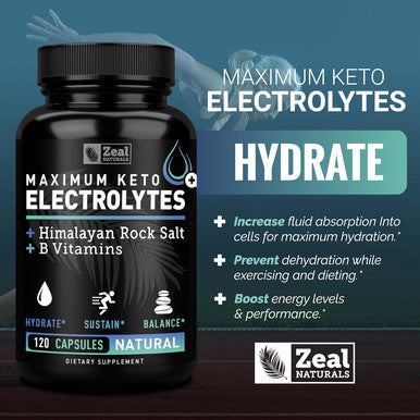 Keto Electrolyte Supplement (120 Capsules) Maximum Keto Electrolytes Supplements Pills W Pink Himalayan Salt, B Vitamins, Magnesium And Potassium Supplement - Salt Pills & Electrolyte Tablets