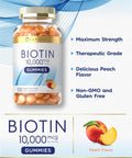 Carlyle Biotin 10000mcg Gummies | 100 Count | Peach Flavor Supplement | Vegan Non-GMO Gluten