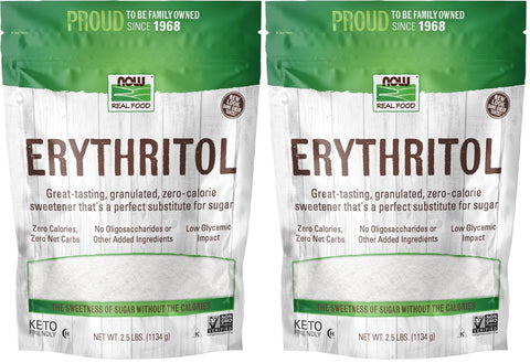 NOW Foods, Erythritol, Great-Tasting Sugar Replacement, Zero Calories, Low Glycemic Impact, Kosher, 2.5-Pound (Packaging May Vary)