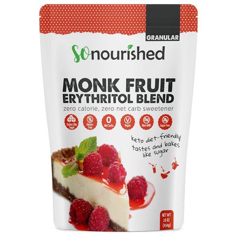 So Nourished Monk Fruit Sweetener with Erythritol Granular - 1:1 Sugar Substitute, Keto - 0 Calorie, 0 Net Carb, Non-GMO 2.5 Pounds