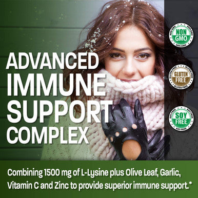 Bronson L-Lysine Defense Immune Support Complex 1500 Mg L-Lysine Plus Olive Leaf, Garlic, Vitamin C And Zinc - Non-Gmo, 250 Vegetarian Capsules