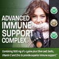 Bronson L-Lysine Defense Immune Support Complex 1500 Mg L-Lysine Plus Olive Leaf, Garlic, Vitamin C And Zinc - Non-Gmo, 250 Vegetarian Capsules