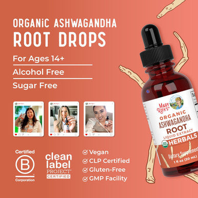 Maryruth Organics Ashwagandha Root | USDA Organic Ashwagandha Liquid Drops | Stress Relief Natural Calm Relaxation and Mood Support Supplement | Adaptogenic | Nervine | Vegan | Non-GMO | 60 Servings