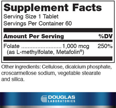 Douglas Laboratories Methyl Folate L-5-Mthf - 1,000 Mcg Metafolin - Vitamin B Folate - Supports Homocysteine Metabolism & Fetal Development - Non-Gmo - 60 Tablets