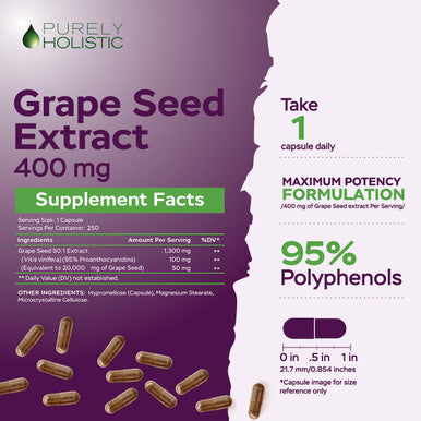 Purely Holistic Grape Seed Extract 400Mg + Tart Cherry Extract And Celery Seed Bundle - 430 Vegan Capsules - Made In Usa