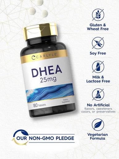 Carlyle DHEA 25mg Supplement 180 Vegetarian Tablets for Men and Women Non-GMO and Gluten