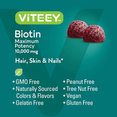 Biotin Gummies For Hair Skin Nails 10,000Mcg - Hair Growth Gummies, Healthy Skin Glow, Strong Healthy Nail Growth - Vegan, Gluten Free, Gelatin Free, Gmo - Tasty Chewable Raspberry Flavor