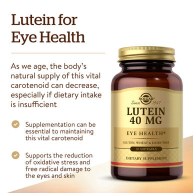 Solgar Lutein 40 Mg 30 Softgels - Supports Eye Health - Helps Filter Out Blue-Light - Contains Floraglo Lutein - Gluten Free Dairy Free - 30 Servings