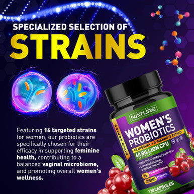 Built Nature Probiotics For Women - 60 Billion Cfus, 16 Strains, With Cranberry, D-Mannose & Prebiotics - Supports Digestive, Immune, & Vaginal Health - Non-Gmo, Dairy & Gluten-Free - 120 Veggie Capsules