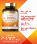 Carlyle Vitamin C 1000mg with Bioflavonoids | 250 Caplets | with Rose HIPS | Vegetarian Non-GMO Gluten