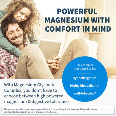 Klaire Labs Magnesium Glycinate Complex - 100mg Bisglycinate Blend to Support Bone Health & Restful Sleep - Chelated for Improved Absorption - Gluten & Hypoallergenic (100 Capsules)