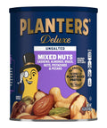 PLANTERS Deluxe Unsalted Mixed Nuts, Plant Based Protein, 15.25 Oz (1 Ct) | Mixed Nuts: Cashews, Almonds, Brazil Nuts, Pistachios, Pecans. Snacks for Adults. Resealable Canister. Party Snack