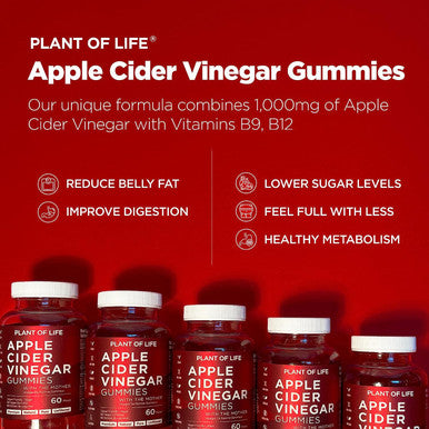 Apple Cider Vinegar Gummies by Plant of Life - with Raw, Organic, Unfiltered with The 'Mother' ACV - Vegan & Non-GMO Gummies - 60 Count