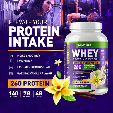 Built Nature Whey Protein Powder - 100% Pure Whey Shake With Whey Isolate, 26G Protein, No Bloating, Mixes Smooth, No Clumps Or Chunks - High Protein, Low Sugar Drink - Natural Vanilla Flavor - 24 Servings
